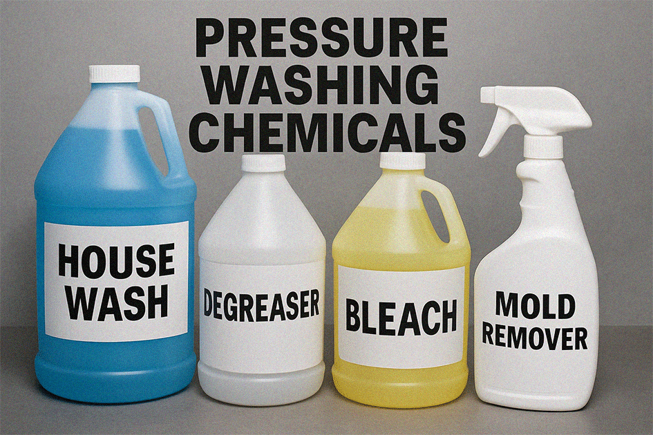 Professional pressure washing equipment cleaning wooden deck